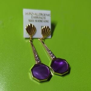 Gold and Purple Hypo-Allergenic Earrings